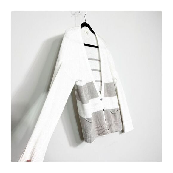 Eileen Fisher Cardigan Sweater Womens Medium Linen Buttons Ladies Gray White - Picture 7 of 7